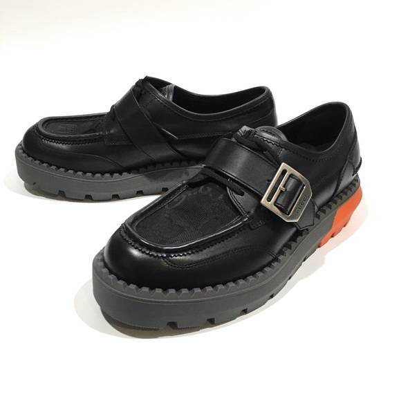 GUCCI LACE-UP BUCKLE LEATHER LOAFERS -BLACK / ORANGE -MEN US 10.5 -NEW - Picture 6 of 9